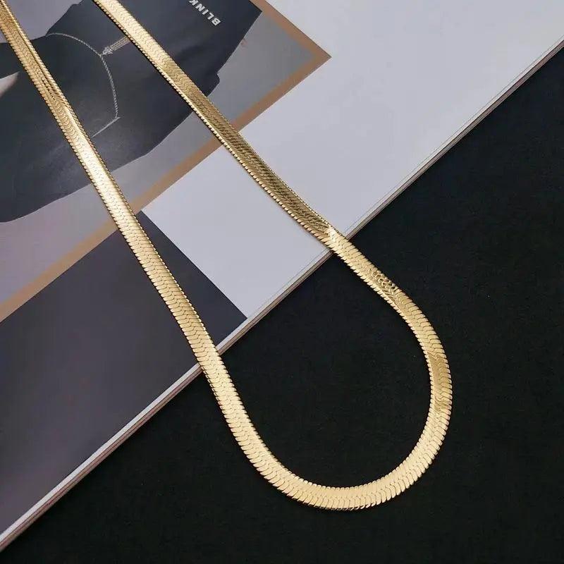 925 Sterling silver 18K Gold 4MM Flat chain Necklace for Women Luxury Fine Jewelry wedding gift choker Clavicle-THAT FASHION STORE