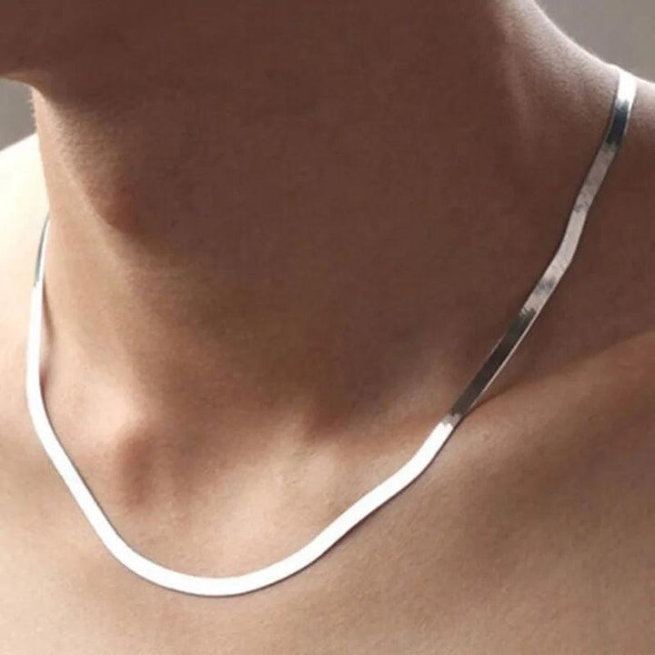 925 Sterling silver 18K Gold 4MM Flat chain Necklace for Women Luxury Fine Jewelry wedding gift choker Clavicle-THAT FASHION STORE