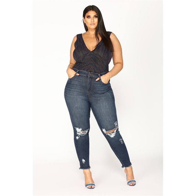 Women's Stretch Shredded Hip Raise Plus Size Jeans-THAT FASHION STORE