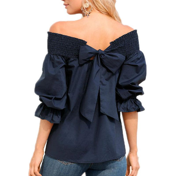 Off Shoulder Tops Spring Summer Strapless Women Blouse Bowknot Slash Neck Shirts Casual Loose Blusas Plus Size-THAT FASHION STORE