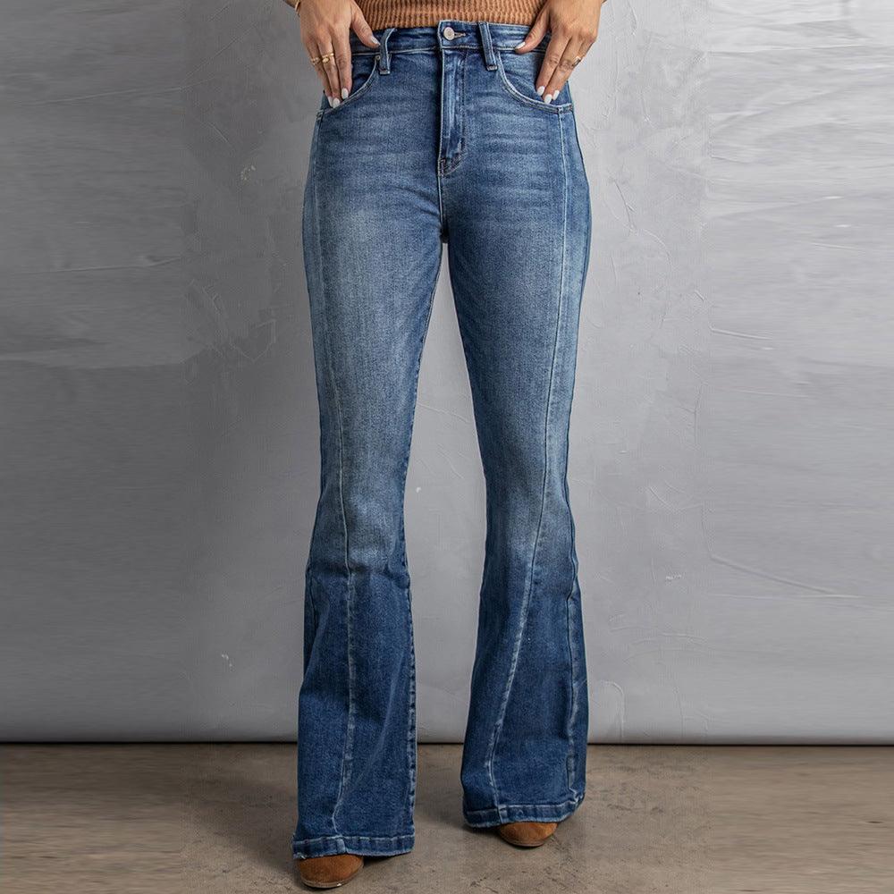 High-rise Slim-fit Washed Wide-leg Jeans-THAT FASHION STORE