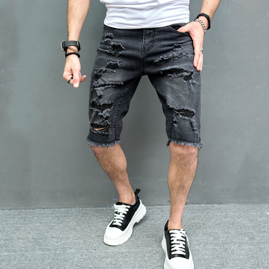 New Men's Five-point Slim Fit Skinny Scrape Denim Shorts-THAT FASHION STORE