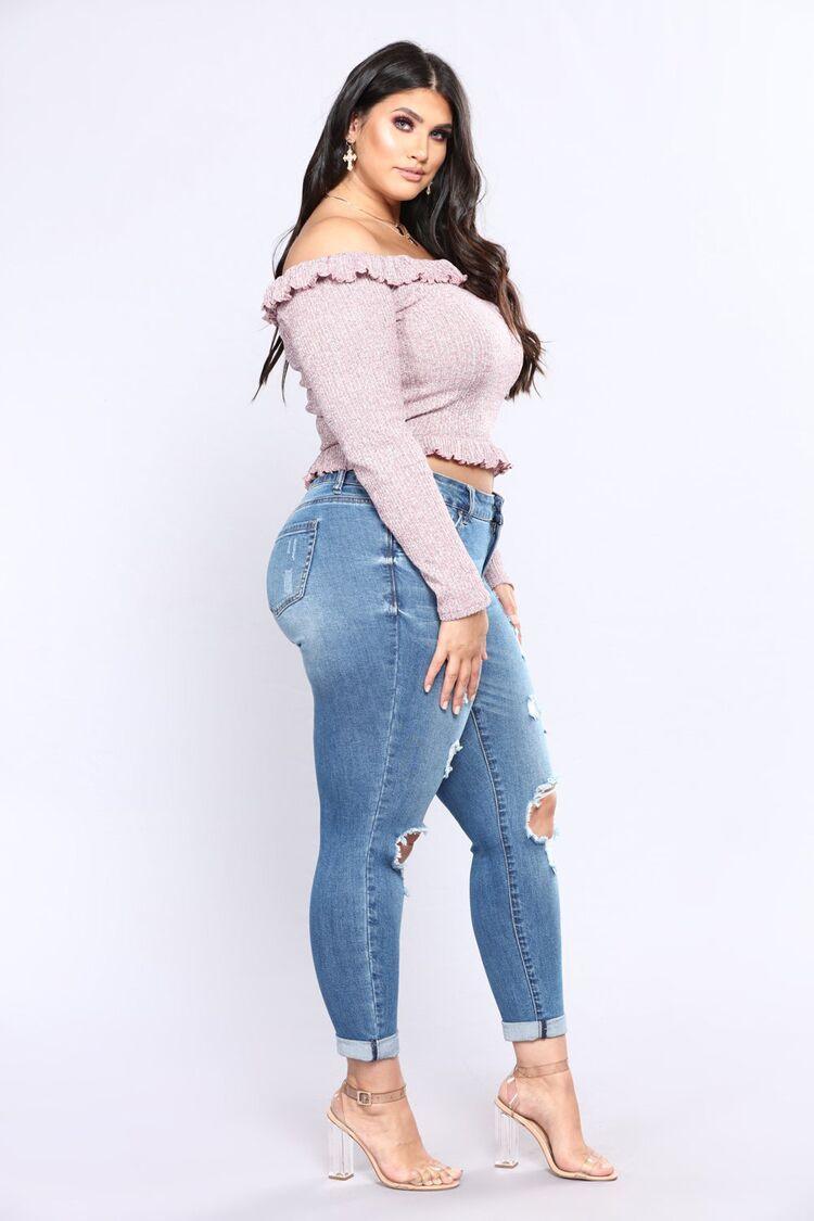 Stretch denim hole high waist ladies jeans-THAT FASHION STORE