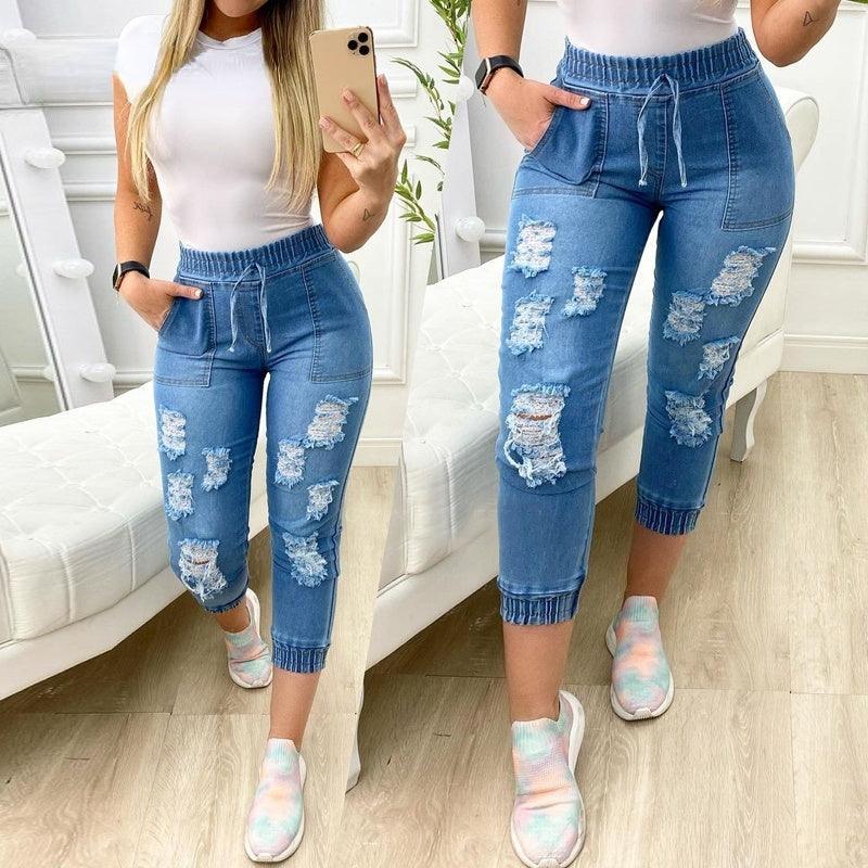 European And American Women's New Blue Ripped Jeans-THAT FASHION STORE