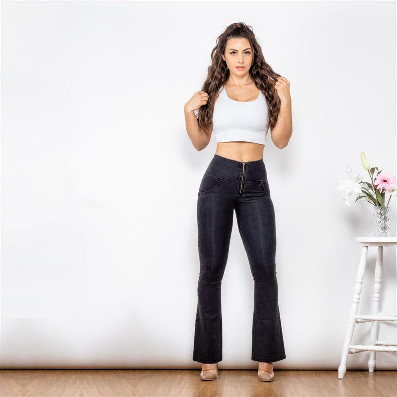 High Waist Black Flared Skinny Women's Stretch Jeans-THAT FASHION STORE