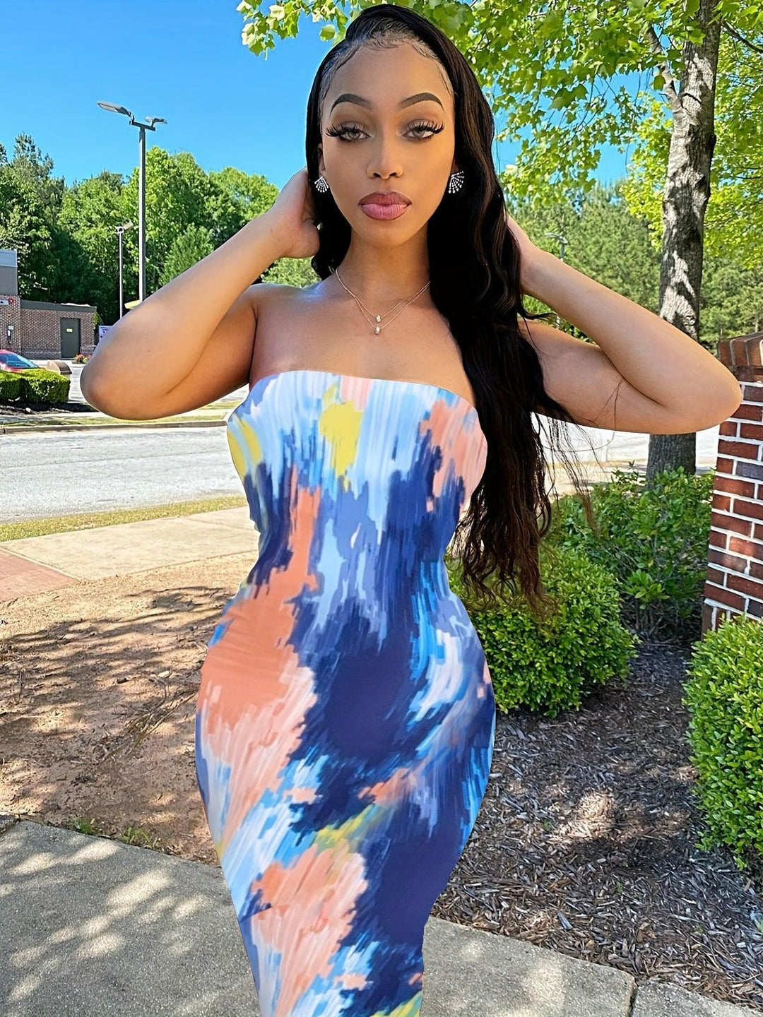 Women's Tie Dye Bodycon Tube Dress - Sexy Backless Stretchy Dress for a Flattering Fit-THAT FASHION STORE