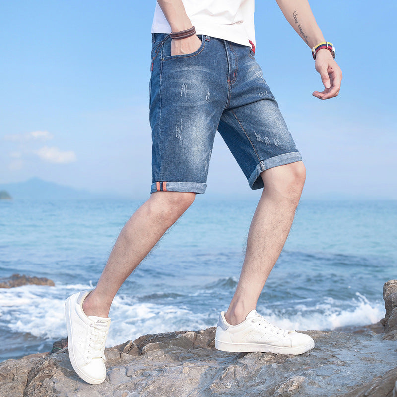 Men's Slim Fit Elastic Denim Shorts-THAT FASHION STORE