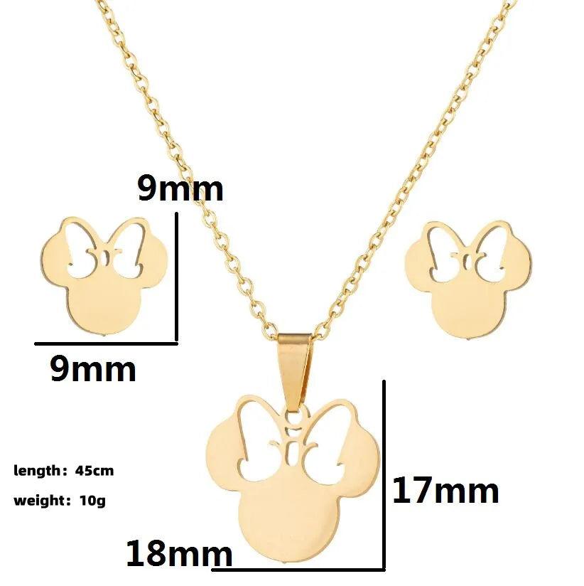 Stainless Steel Jewelry Sets For Women Necklace And Earing Anime Cute Cartoon Bow Mouse Chain Necklace Choker Desinger Charms-THAT FASHION STORE