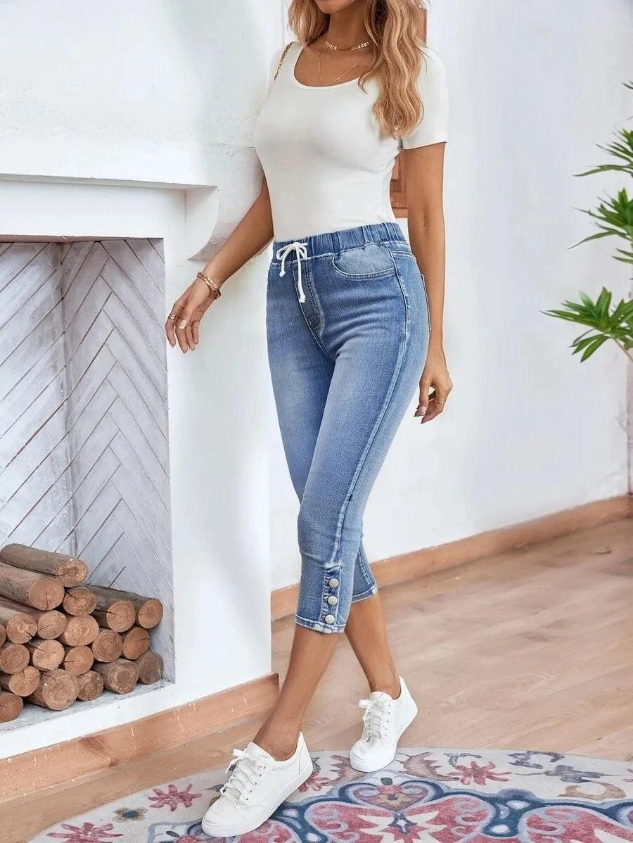 2023 Summer Women's Calf-Length Jeans Fashion Skinny High Stretch Elastic Waist Denim Pencil Pants Casual Slim Jeans S-2XL-THAT FASHION STORE