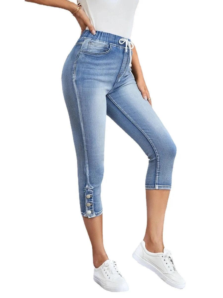 2023 Summer Women's Calf-Length Jeans Fashion Skinny High Stretch Elastic Waist Denim Pencil Pants Casual Slim Jeans S-2XL-THAT FASHION STORE