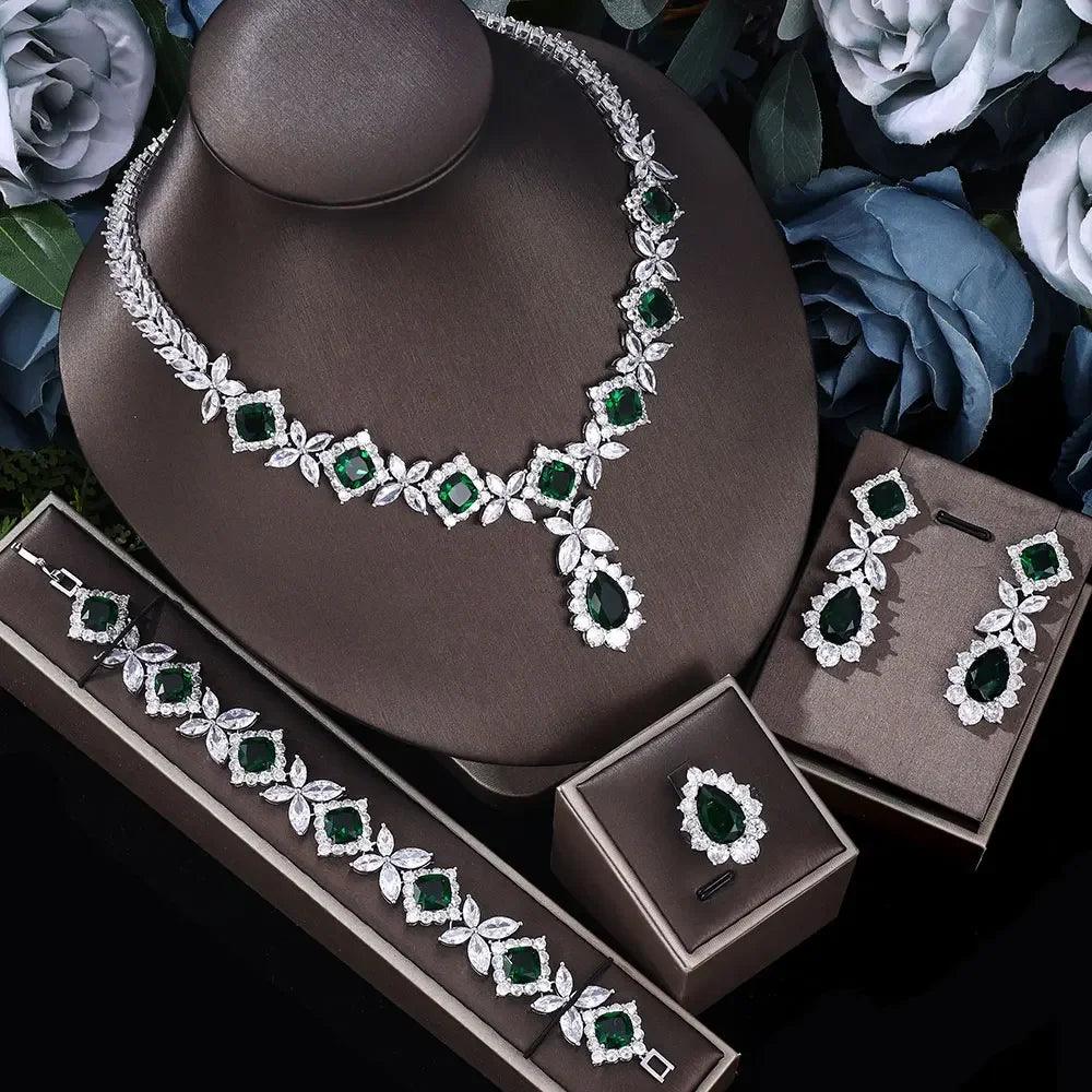 4 pieces of bride zirconia full set of women's party jewelry, luxury Dubai Nigeria CZ luxury crystal wedding necklace set-THAT FASHION STORE