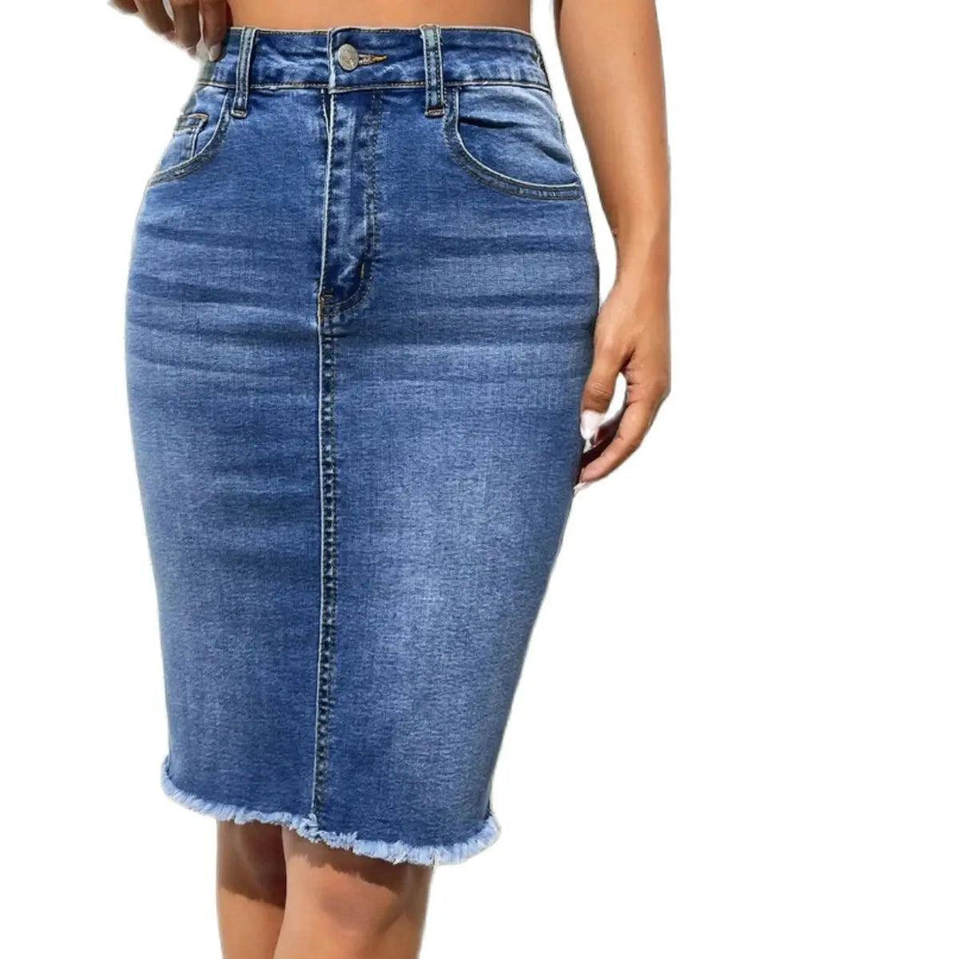 2024 Summer New High Elastic Raw Edge Slim Denim Skirt for Women Fashion Skinny Jeans Hip Cover Skirt Casual Ladies Clothing-THAT FASHION STORE