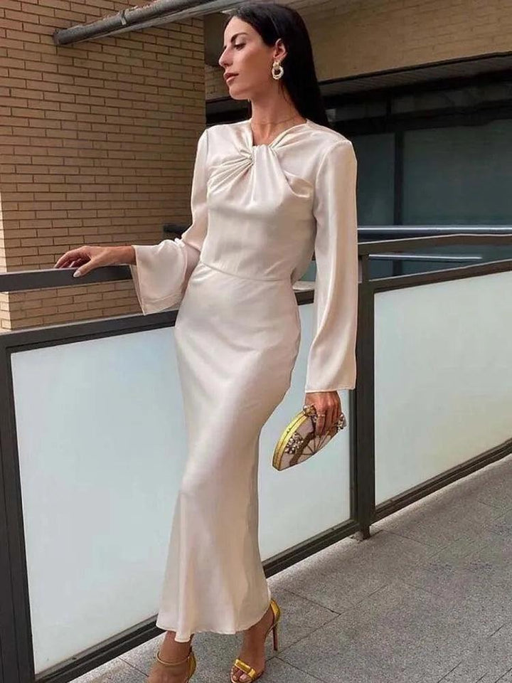 KLKXMYT TRAF Satin Long Dress Women Backless Maxi Dress Woman Autumn Knot Party Dresses for Women 2024 Long Sleeve Female Dress-THAT FASHION STORE