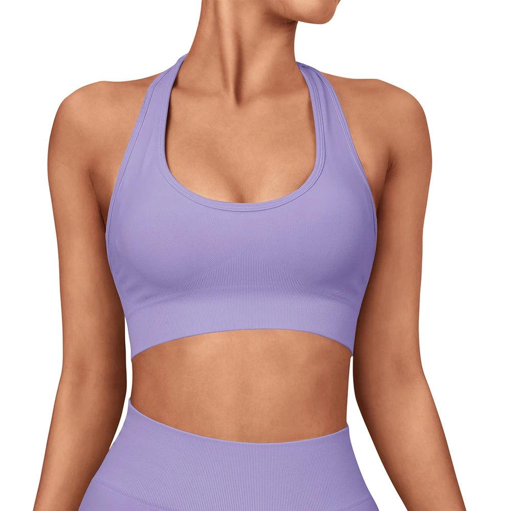 Halter Sports Top Underwear Vest Women Limitless Ribbed Seamless Fitness Bra Spandex Woman Elastic Breathable Breast Sports Yoga-THAT FASHION STORE