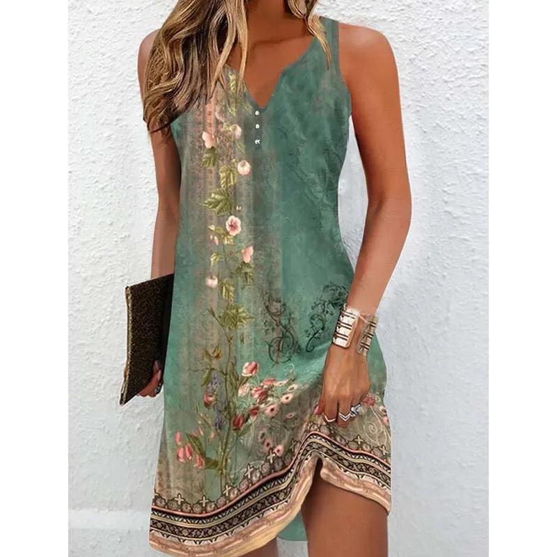 Women Vintage Vest Dresses Mid-Waist Sleeveless A-line Dress Fashionable Printed Slim Sundresses Summer Casual Female Clothing-THAT FASHION STORE