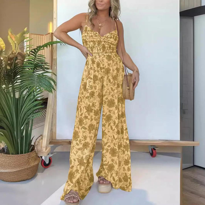 Women Floral Suspender Jumpsuit 2024 Spring Summer Wide Leg Pants V Neck Spaghetti Strap Loose Fashion Bohemia Rompers Clothes-THAT FASHION STORE