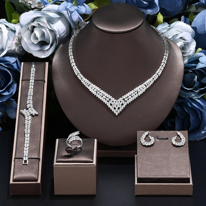 2024 New Wedding Jewelry Set for Women Saudi Arabia 4 Pieces Zirconia Bridal Jewellery Collection Necklace Set-THAT FASHION STORE