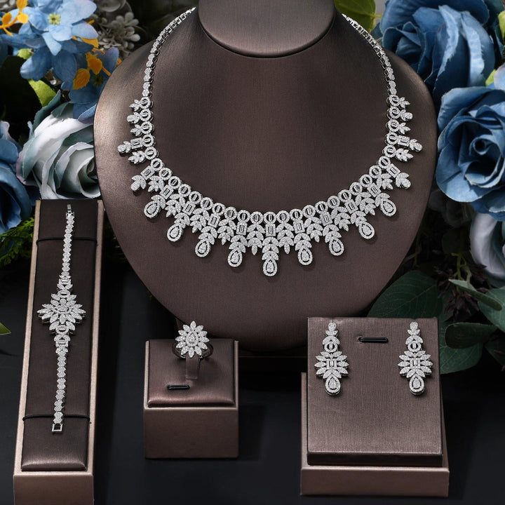 4 pieces of bride zirconia full set of women's party jewelry, luxury Dubai Nigeria CZ luxury crystal wedding necklace set-THAT FASHION STORE