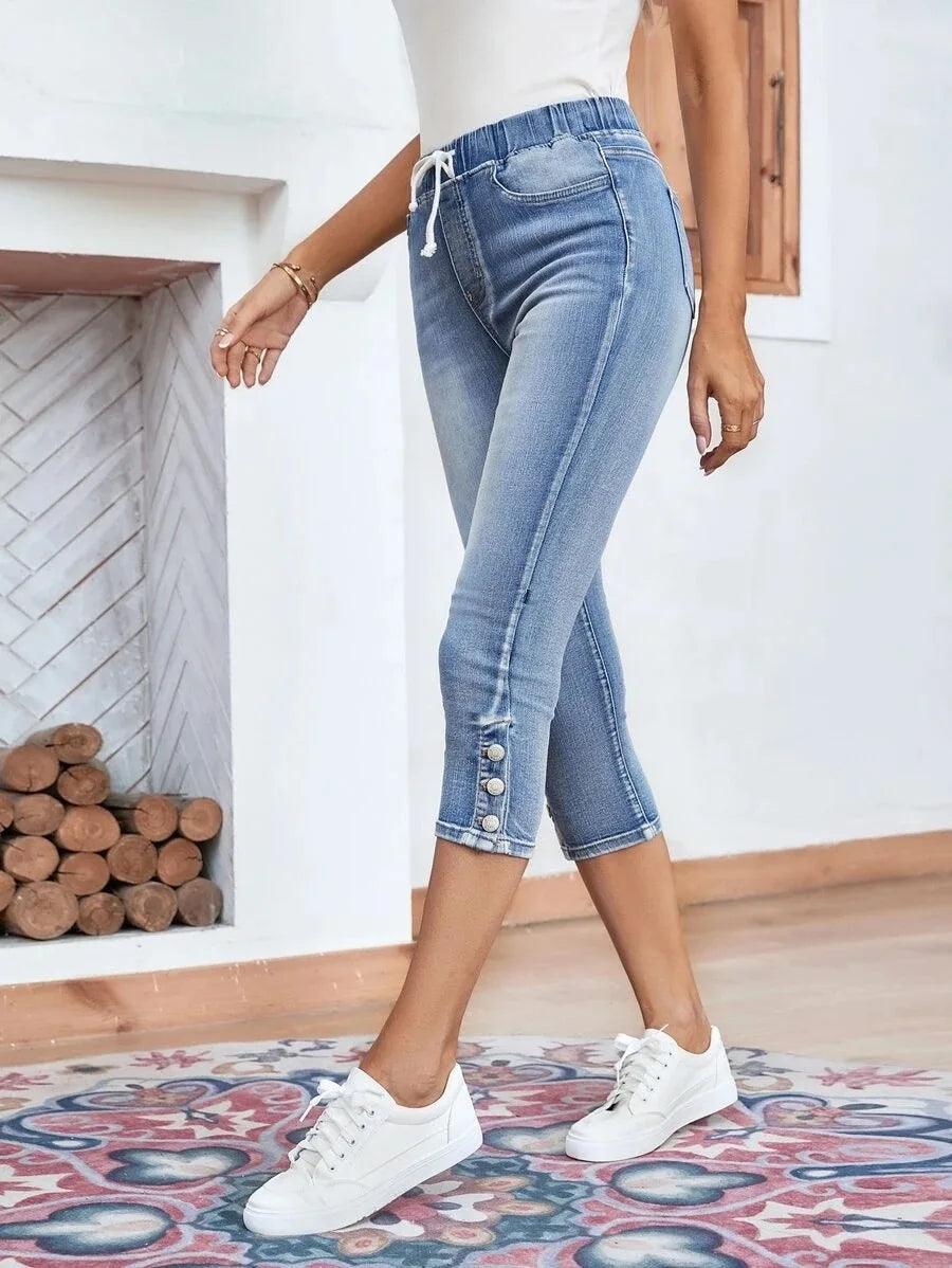 2023 Summer Women's Calf-Length Jeans Fashion Skinny High Stretch Elastic Waist Denim Pencil Pants Casual Slim Jeans S-2XL-THAT FASHION STORE