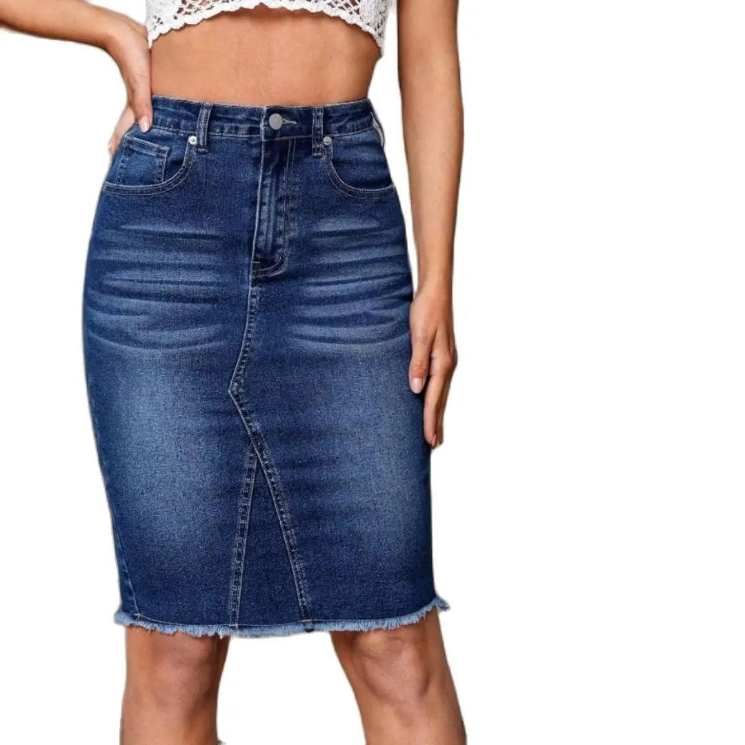 2024 Summer New Women's High Waist Slit Denim Skirt Fashion Sexy Slim Elastic Raw Edge Skinny Jeans Hip Covering Skirt S-2XL-THAT FASHION STORE