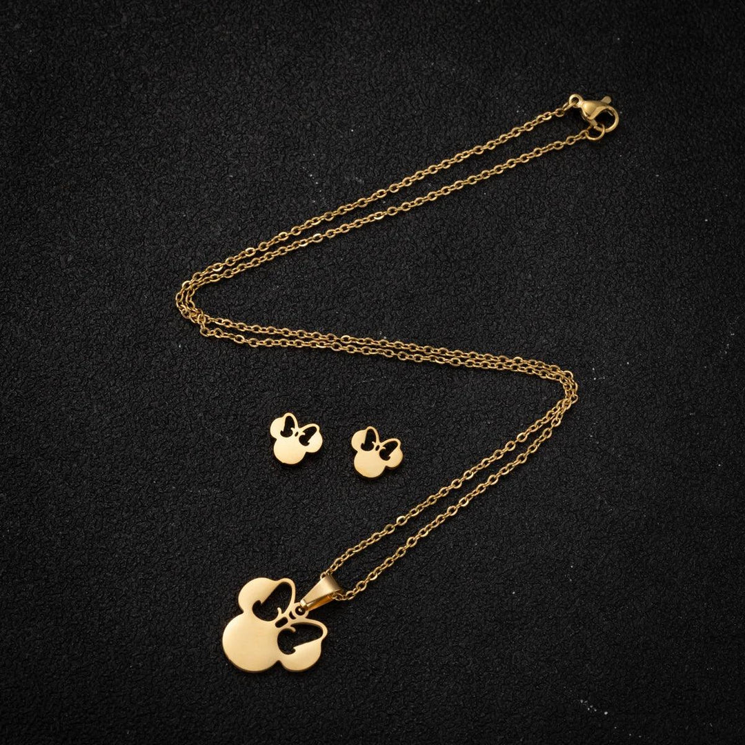 Stainless Steel Jewelry Sets For Women Necklace And Earing Anime Cute Cartoon Bow Mouse Chain Necklace Choker Desinger Charms-THAT FASHION STORE