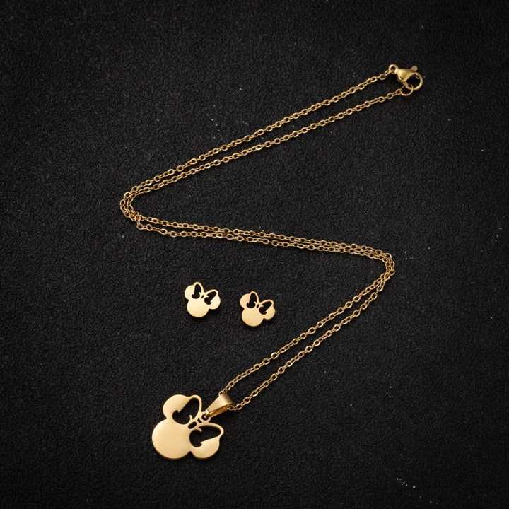 Stainless Steel Jewelry Sets For Women Necklace And Earing Anime Cute Cartoon Bow Mouse Chain Necklace Choker Desinger Charms-THAT FASHION STORE