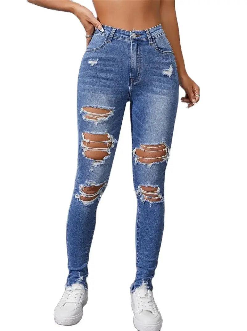 Hot Sale Women's Ripped Skinny Jeans Fashionable High Stretch Slim Fit Butt Lift Denim Pencil Pants Casual Ladies Trousers S-2XL-THAT FASHION STORE