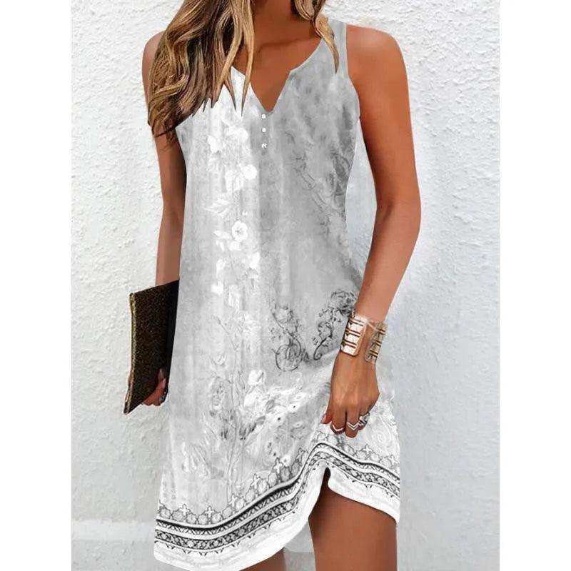 Women Vintage Vest Dresses Mid-Waist Sleeveless A-line Dress Fashionable Printed Slim Sundresses Summer Casual Female Clothing-THAT FASHION STORE