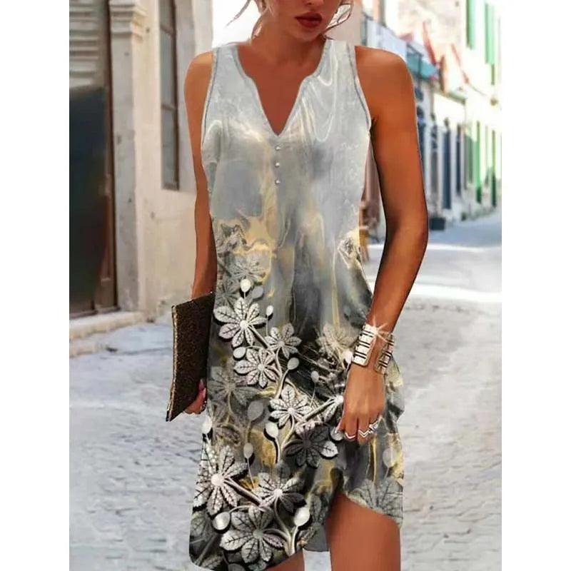 Women Vintage Vest Dresses Mid-Waist Sleeveless A-line Dress Fashionable Printed Slim Sundresses Summer Casual Female Clothing-THAT FASHION STORE