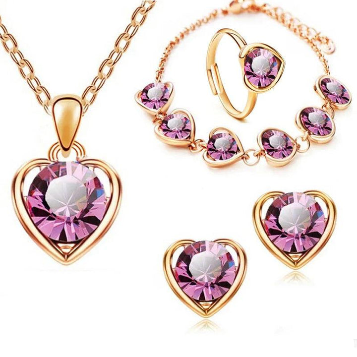 Fashion Bridal Wedding Jewelry Set Gorgeous Crystal Heart Necklace Rings Earrings Bracelet Women Anniversary Birthday Gifts-THAT FASHION STORE