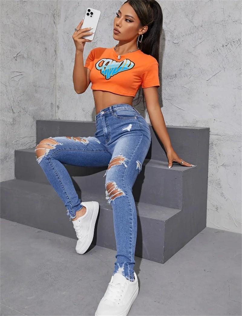 Hot Sale Women's Ripped Skinny Jeans Fashionable High Stretch Slim Fit Butt Lift Denim Pencil Pants Casual Ladies Trousers S-2XL-THAT FASHION STORE