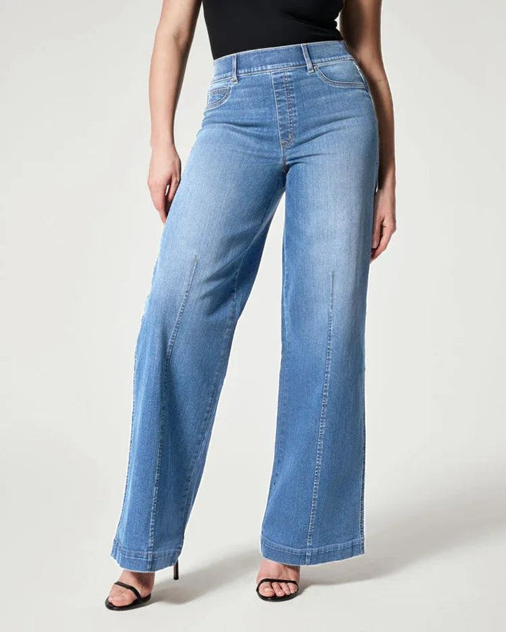 2023 Hot Sale Women's High Stretch Elastic Waist Jeans Fashion Mid Waist Denim Wide Leg Pants Casual Female Trousers S-2XL-THAT FASHION STORE