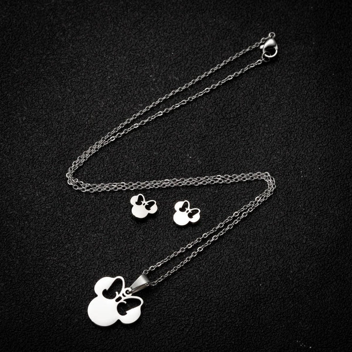 Stainless Steel Jewelry Sets For Women Necklace And Earing Anime Cute Cartoon Bow Mouse Chain Necklace Choker Desinger Charms-THAT FASHION STORE