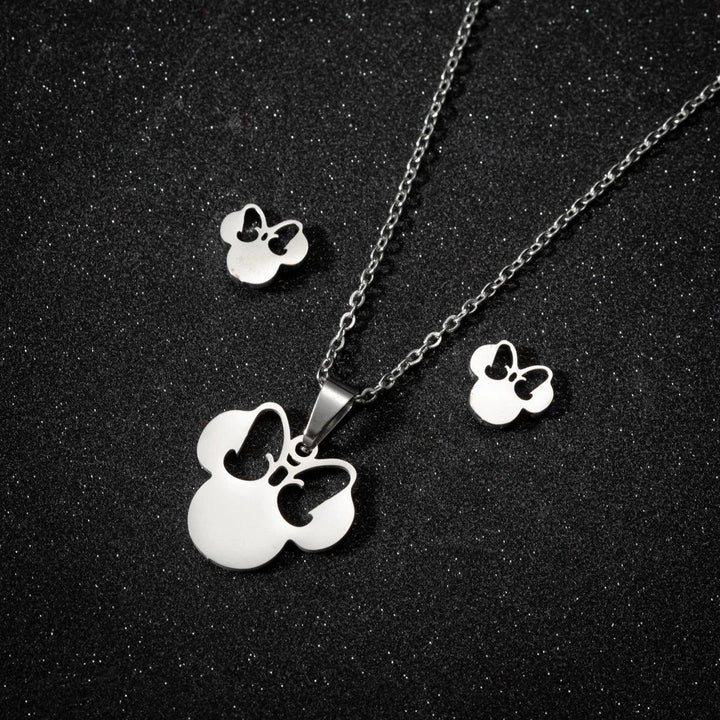 Stainless Steel Jewelry Sets For Women Necklace And Earing Anime Cute Cartoon Bow Mouse Chain Necklace Choker Desinger Charms-THAT FASHION STORE