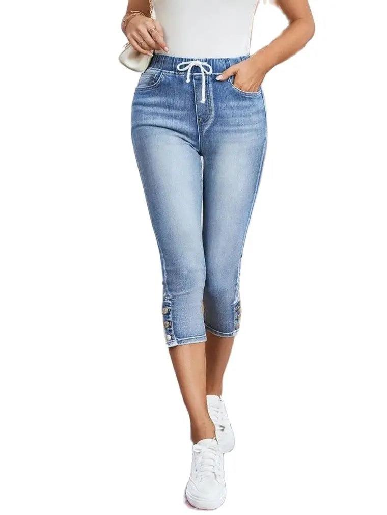 2023 Summer Women's Calf-Length Jeans Fashion Skinny High Stretch Elastic Waist Denim Pencil Pants Casual Slim Jeans S-2XL-THAT FASHION STORE