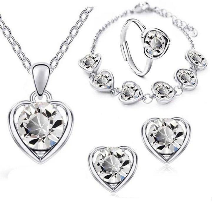 Fashion Bridal Wedding Jewelry Set Gorgeous Crystal Heart Necklace Rings Earrings Bracelet Women Anniversary Birthday Gifts-THAT FASHION STORE