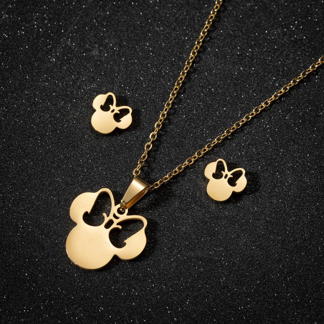 Stainless Steel Jewelry Sets For Women Necklace And Earing Anime Cute Cartoon Bow Mouse Chain Necklace Choker Desinger Charms-THAT FASHION STORE