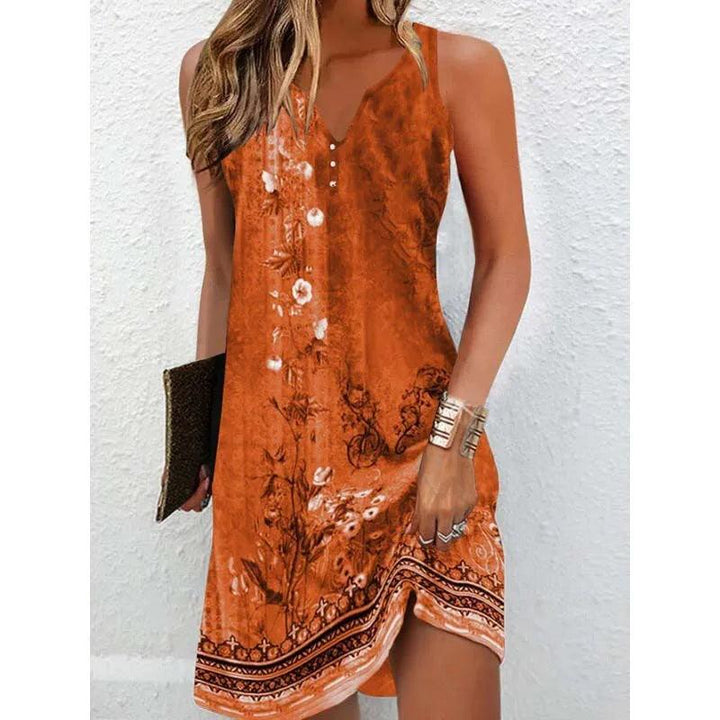 Women Vintage Vest Dresses Mid-Waist Sleeveless A-line Dress Fashionable Printed Slim Sundresses Summer Casual Female Clothing-THAT FASHION STORE