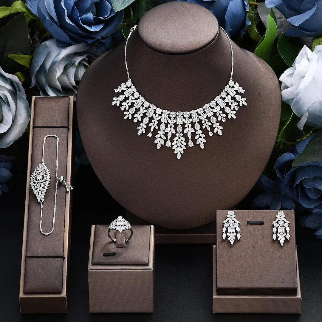 4 pieces of bride zirconia full set of women's party jewelry, luxury Dubai Nigeria CZ luxury crystal wedding necklace set-THAT FASHION STORE