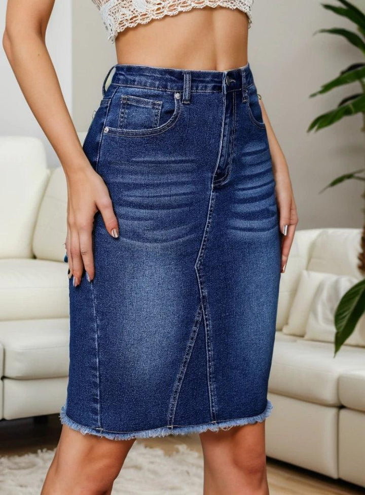 2024 Summer New Women's High Waist Slit Denim Skirt Fashion Sexy Slim Elastic Raw Edge Skinny Jeans Hip Covering Skirt S-2XL-THAT FASHION STORE