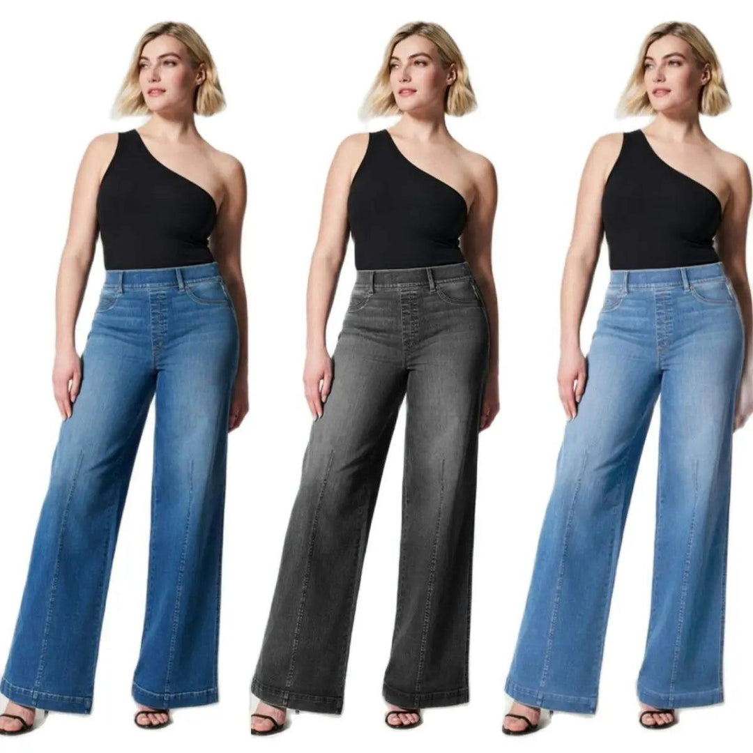 2023 Hot Sale Women's High Stretch Elastic Waist Jeans Fashion Mid Waist Denim Wide Leg Pants Casual Female Trousers S-2XL-THAT FASHION STORE