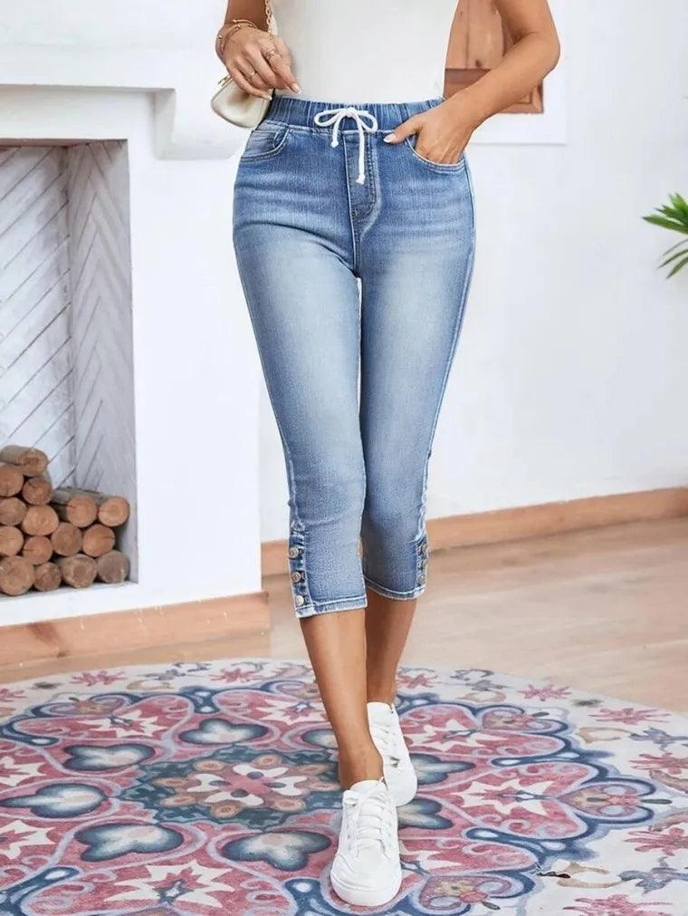 2023 Summer Women's Calf-Length Jeans Fashion Skinny High Stretch Elastic Waist Denim Pencil Pants Casual Slim Jeans S-2XL-THAT FASHION STORE