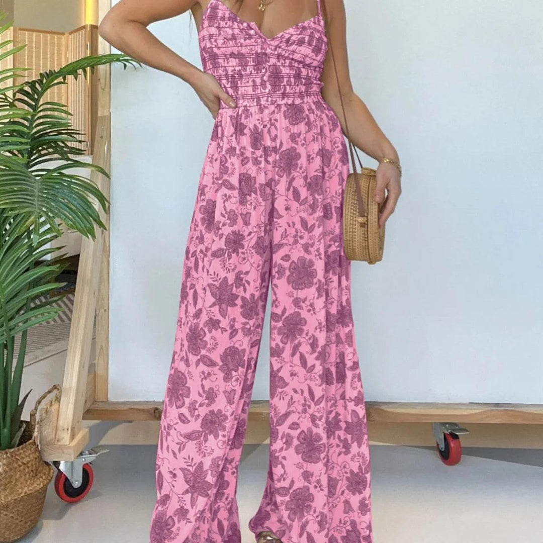 Women Floral Suspender Jumpsuit 2024 Spring Summer Wide Leg Pants V Neck Spaghetti Strap Loose Fashion Bohemia Rompers Clothes-THAT FASHION STORE