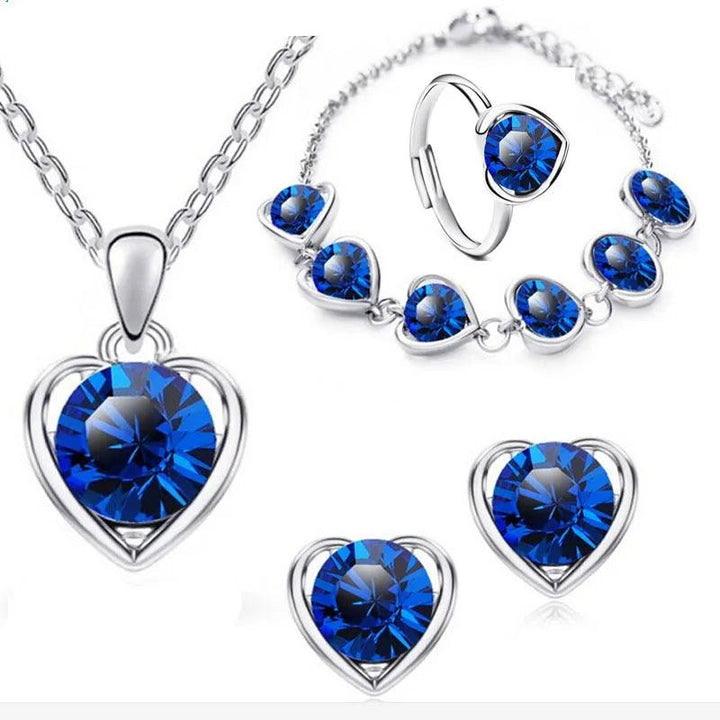 Fashion Bridal Wedding Jewelry Set Gorgeous Crystal Heart Necklace Rings Earrings Bracelet Women Anniversary Birthday Gifts-THAT FASHION STORE