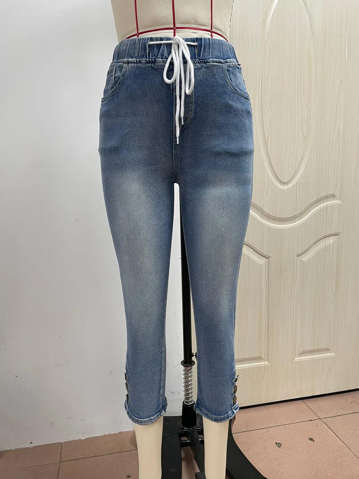 2023 Summer Women's Calf-Length Jeans Fashion Skinny High Stretch Elastic Waist Denim Pencil Pants Casual Slim Jeans S-2XL-THAT FASHION STORE