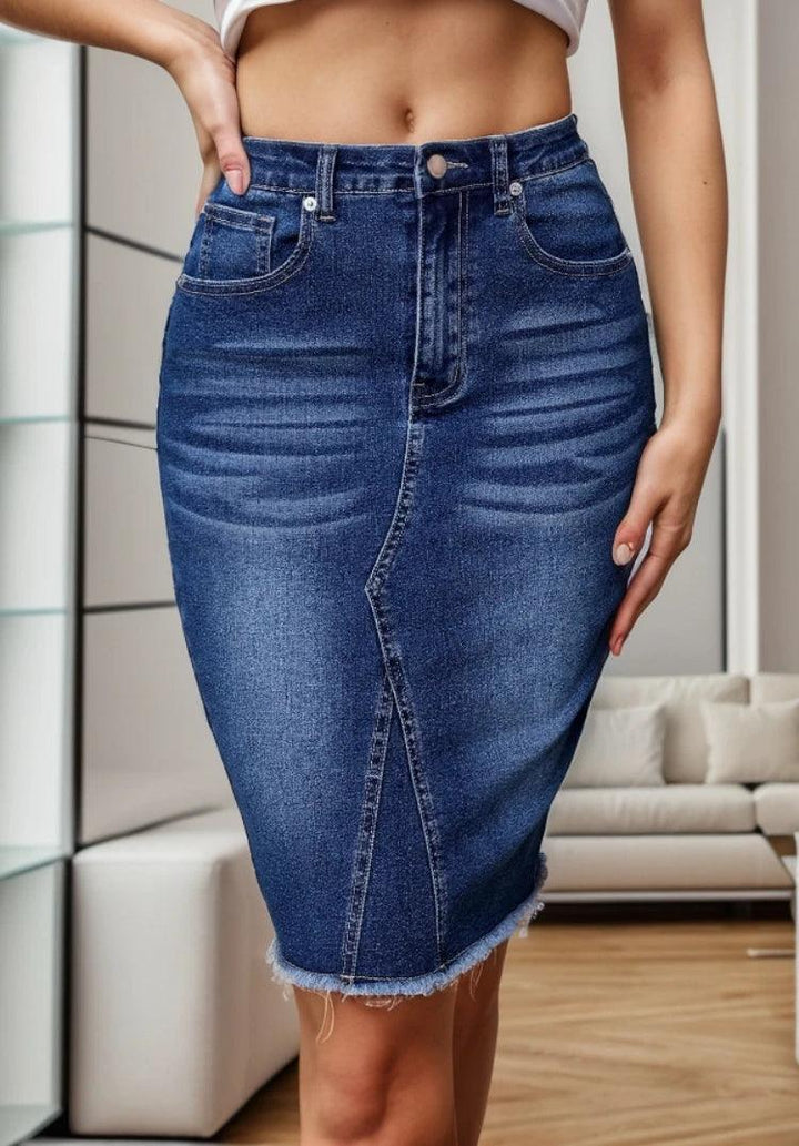 2024 Summer New Women's High Waist Slit Denim Skirt Fashion Sexy Slim Elastic Raw Edge Skinny Jeans Hip Covering Skirt S-2XL-THAT FASHION STORE