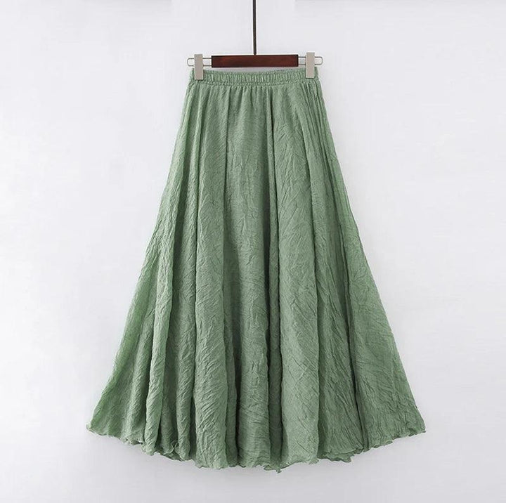 High Quality Cotton Linen Maxi Skirt Womens Casual Elastic High Waist Pleated A-Line Beach Skirts Boho Saia Feminina Faldas Jupe-THAT FASHION STORE