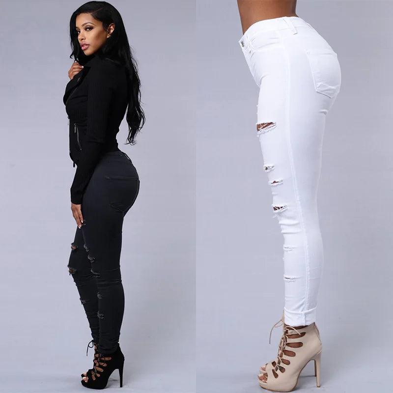 Hot sale ripped jeans for women sexy skinny denim jeans fashion street casual pencil pants female spring and summer clothing-THAT FASHION STORE