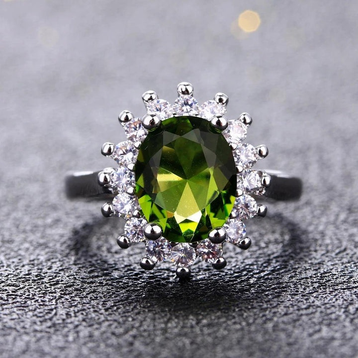 925 Sterling Silver Ring Flower Silver Rings with Peridot Stones Shining Luxury Wedding Engagement Rings for Women Jewelry-THAT FASHION STORE