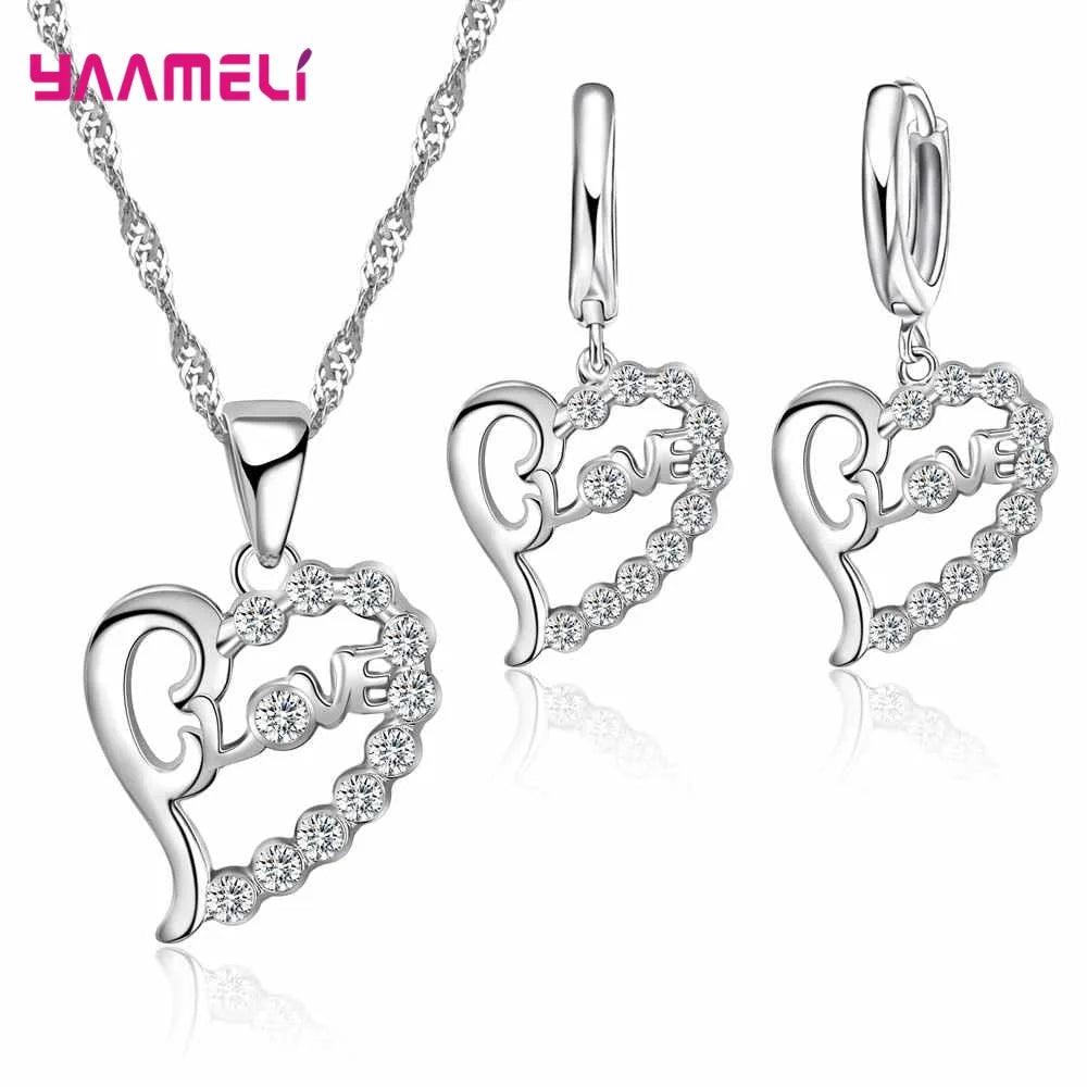 Cheap Sale 925 Sterling SilverCrystal Flower Square Pendant Necklace Earrings Jewelry Set For Women Girls Wedding Engagement-THAT FASHION STORE